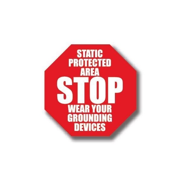 Ergomat 17in OCTAGON SIGNS - STOP Static Protected Area-Wear your Grounding DSV-SIGN 289 #4051 -UEN - main